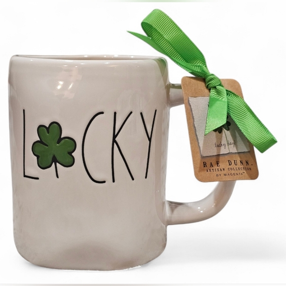Rae Dunn Other - Rae Dunn 'Lucky' Ceramic Mug with Green Accent. New!